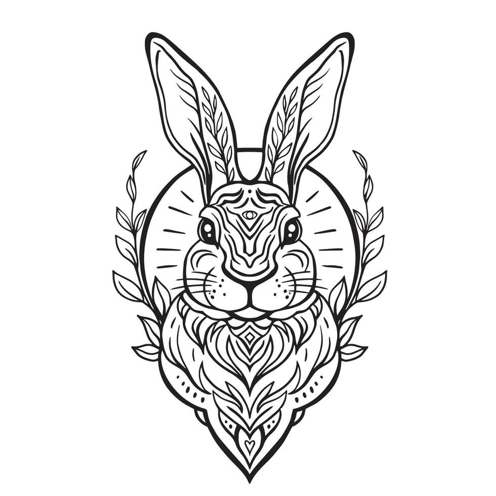 noir et blanc illustration de une lapin, contour dessin, ornemental dessin de le Pâques lapin vecteur