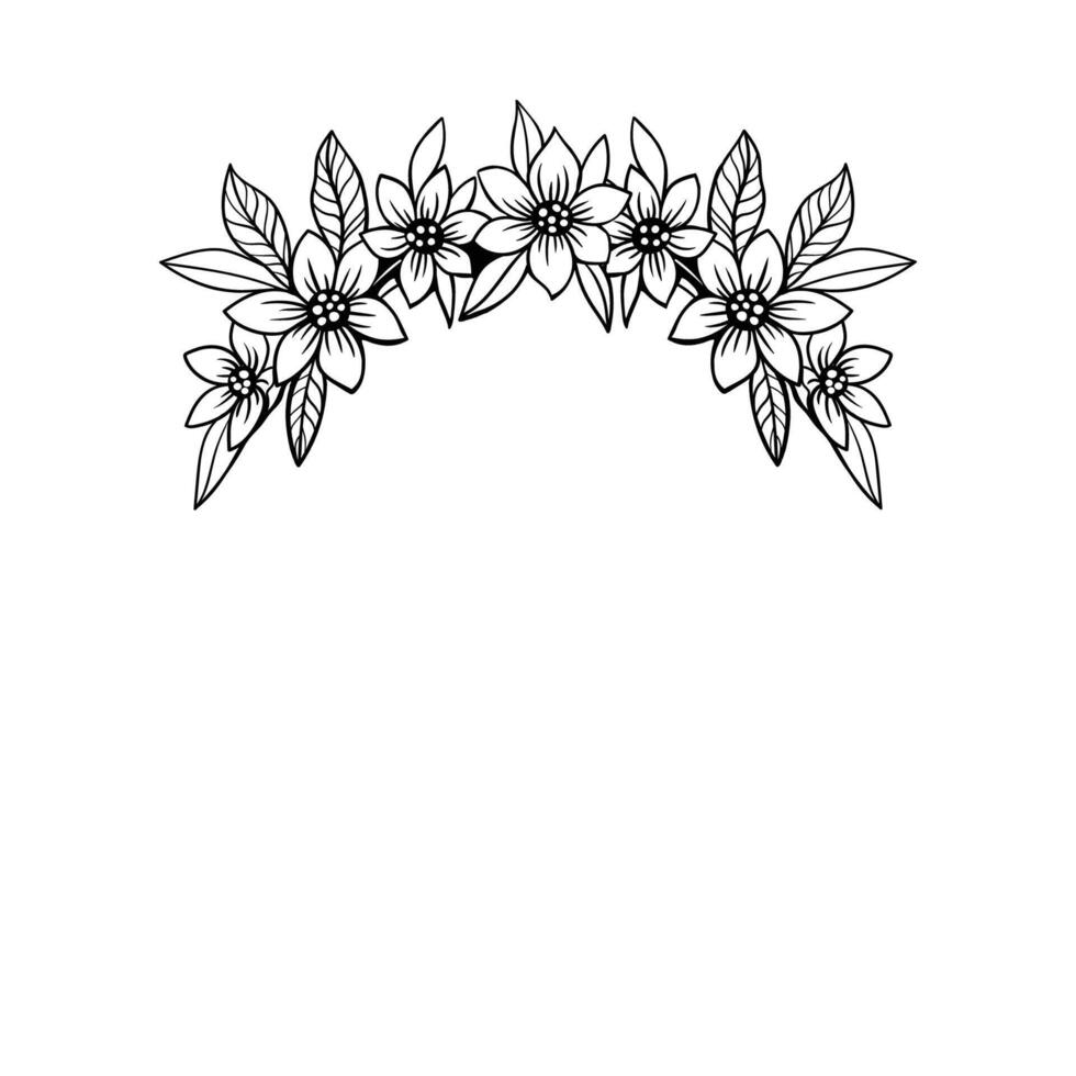 couronne de fleurs, graphique, noir et blanc illustration, isolé sur blanc vecteur