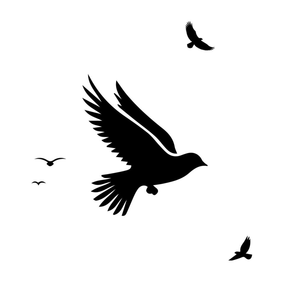 en volant des oiseaux silhouette dans blanc Contexte vecteur