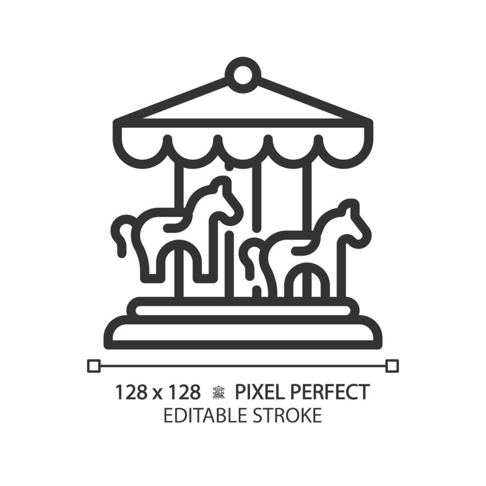 rond point cheval carrousel pixel parfait linéaire icône. joyeux aller rond, circulaire plateforme. balade amusement. mince ligne illustration. contour symbole. contour dessin. modifiable accident vasculaire cérébral vecteur