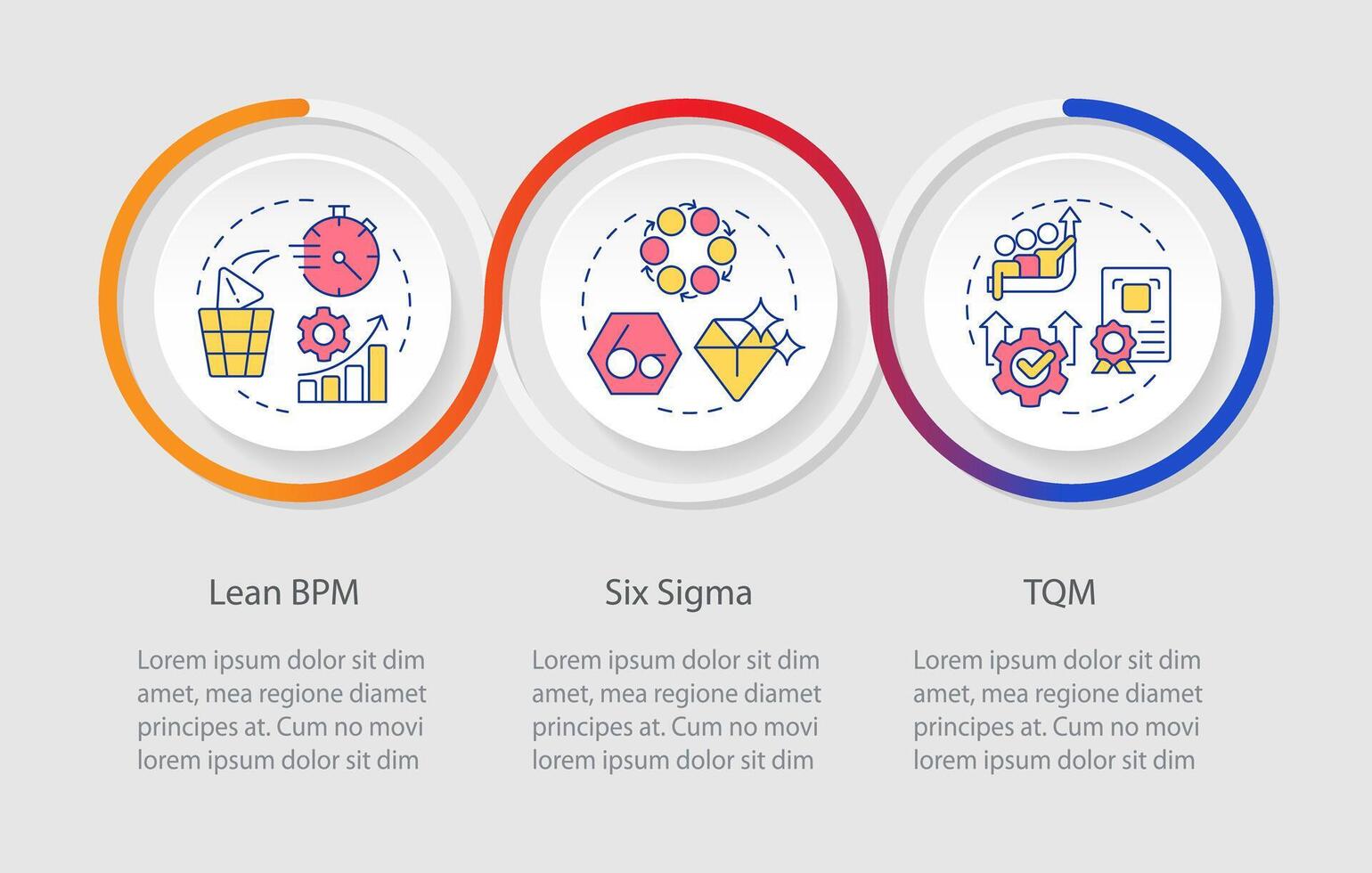 bpm des principes boucle infographie modèle. axé sur les données entreprise. Les données visualisation avec 3 pas. modifiable chronologie Info graphique. flux de travail disposition avec ligne Icônes vecteur