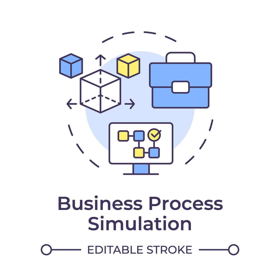 affaires processus simulation multi Couleur concept icône. Ressource allocation, Les données analyse. rond forme ligne illustration. abstrait idée. graphique conception. facile à utilisation dans infographie, article vecteur