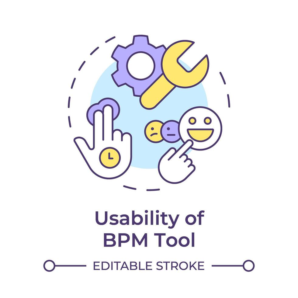 bpm outil utilisabilité multi Couleur concept icône. utilisateur expérience, client service. productivité améliorer. rond forme ligne illustration. abstrait idée. graphique conception. facile à utilisation dans infographie, article vecteur