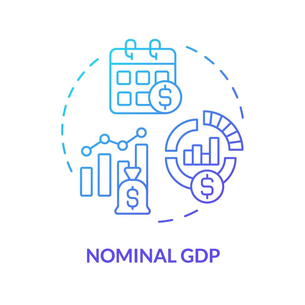 nominal gdp bleu pente concept icône. économique indicateur. des biens et prestations de service. nationale économie. rond forme ligne illustration. abstrait idée. graphique conception. facile à utilisation dans brochure, brochure vecteur