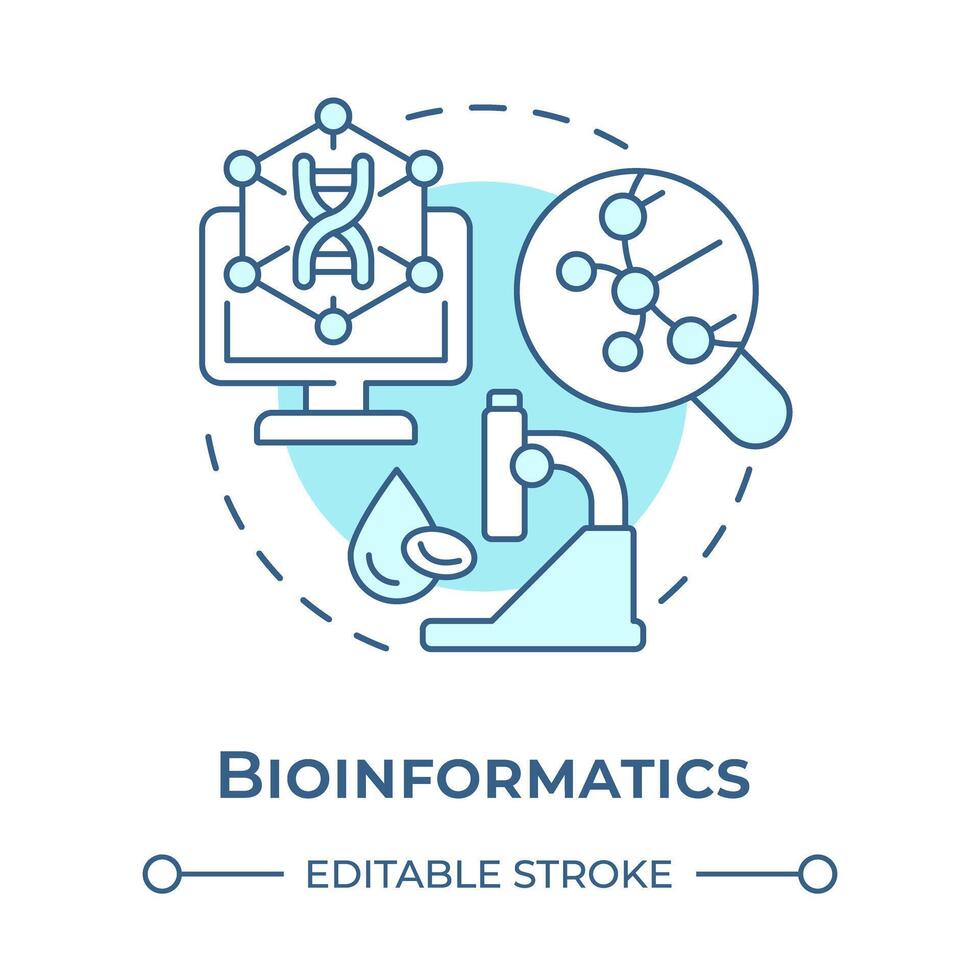 bioinformatique doux bleu concept icône. Logiciel pour en cours d'analyse biologique données. ADN analyse. rond forme ligne illustration. abstrait idée. graphique conception. facile à utilisation dans présentation vecteur