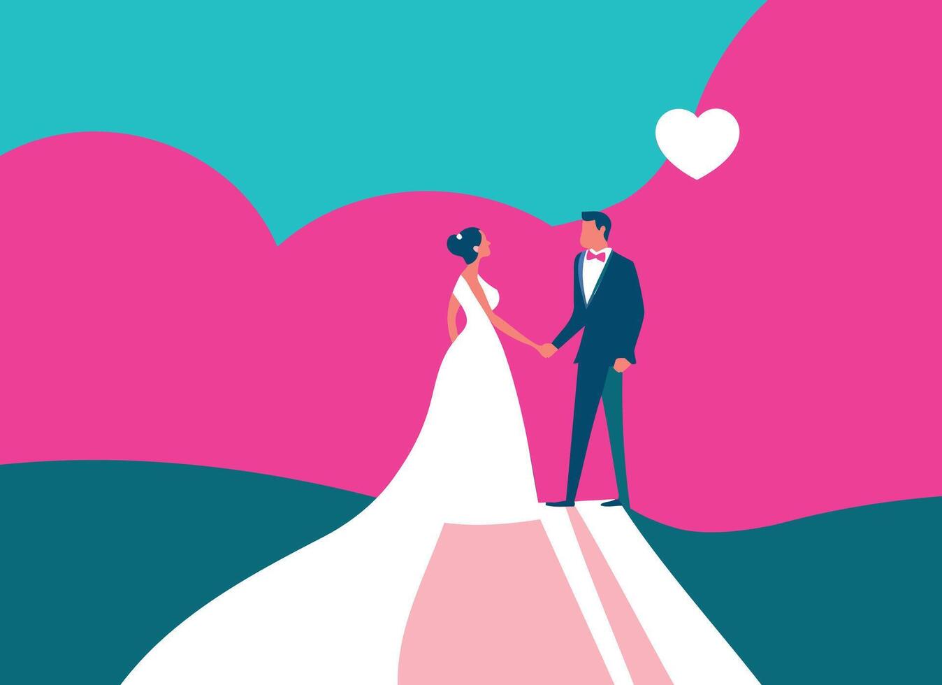 romantique mariage illustration de la mariée et jeune marié avec cœur vecteur