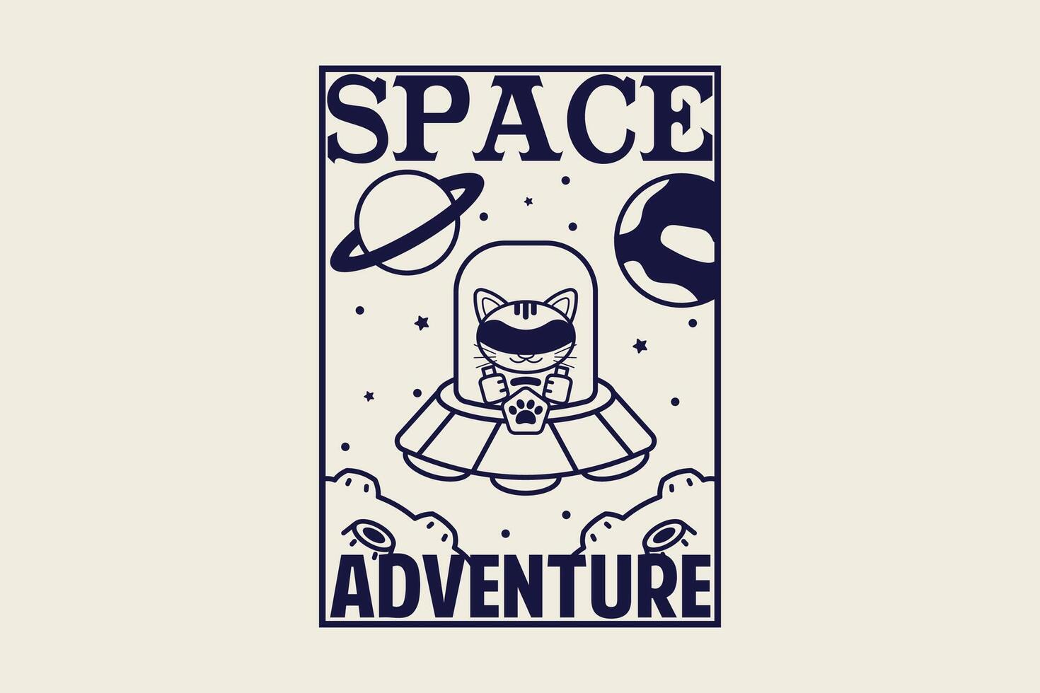 ancien espace aventure graphique conception modèle avec chat astronaute dans scaphandre, conception illustration dans rétro style vecteur