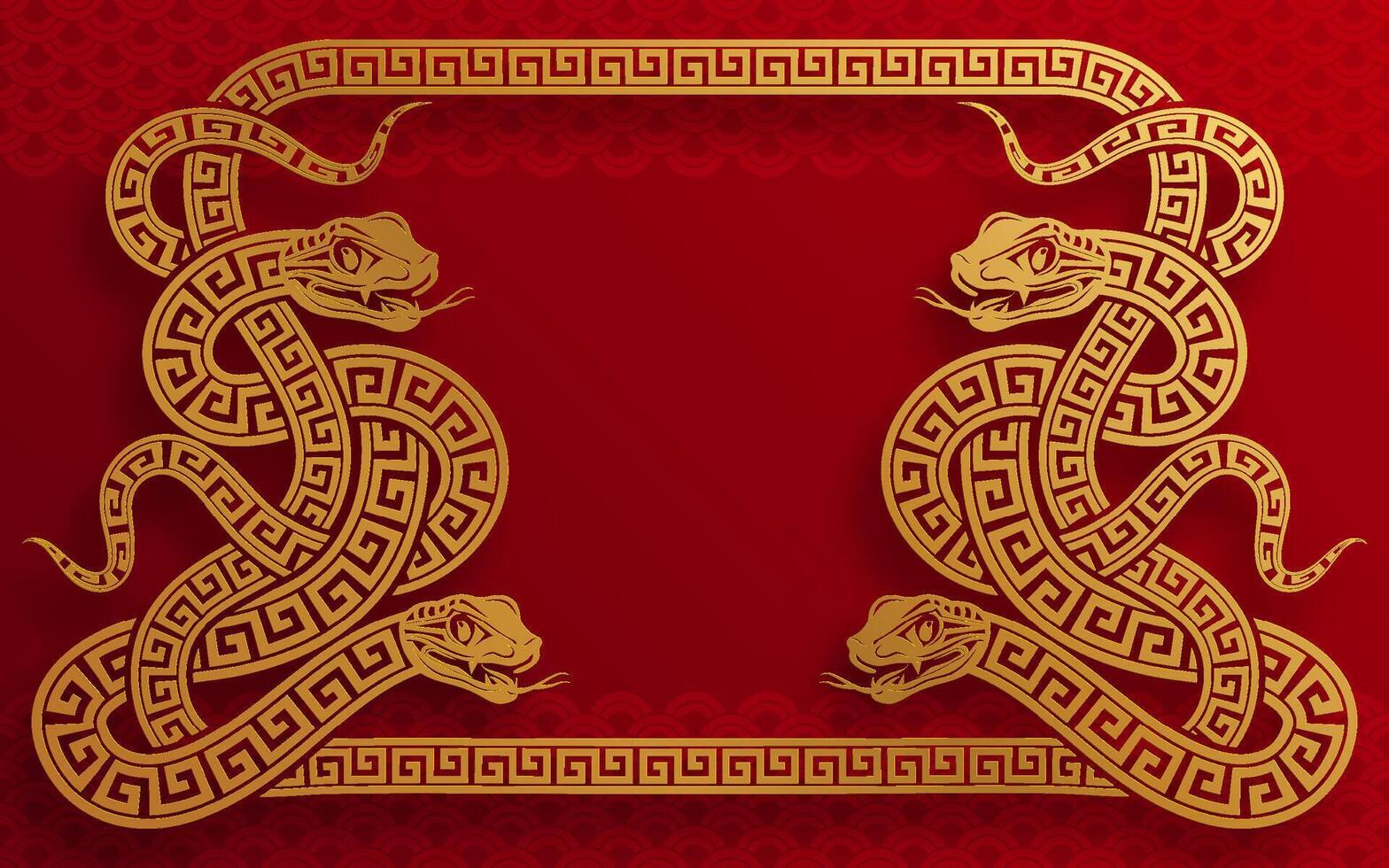 content chinois Nouveau année 2025 le serpent zodiaque signe avec fleur, lanterne, asiatique éléments rouge papier Couper style sur Couleur Contexte. vecteur