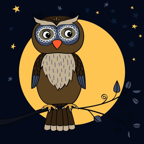 hibou arbre lune vecteur