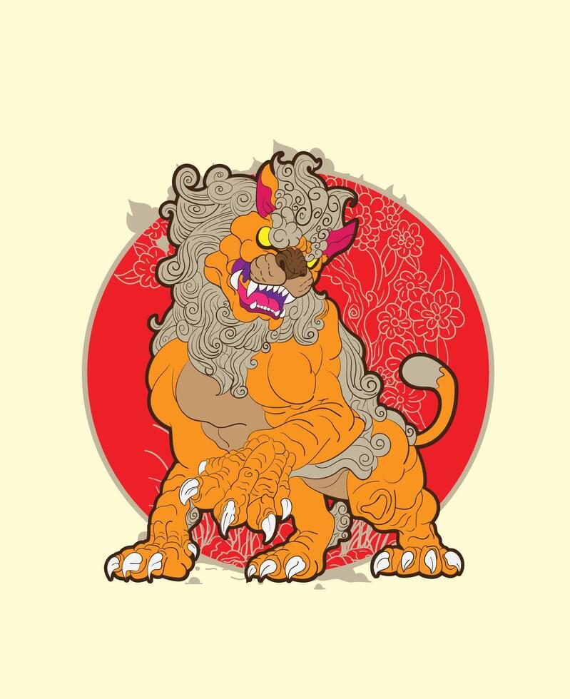 Lion illustration conception pour sukajan est signifier Japon traditionnel tissu ou T-shirt avec numérique main tiré broderie Hommes t-shirts été décontractée court manche hanche saut t chemise vêtement de rue vecteur