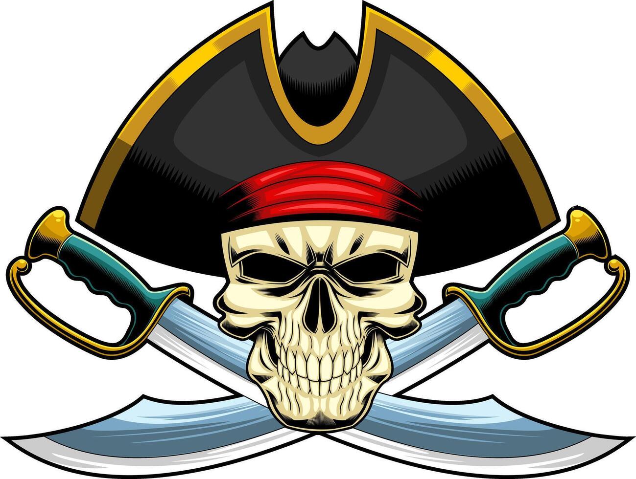 pirate crâne avec deux sabres graphique logo conception vecteur