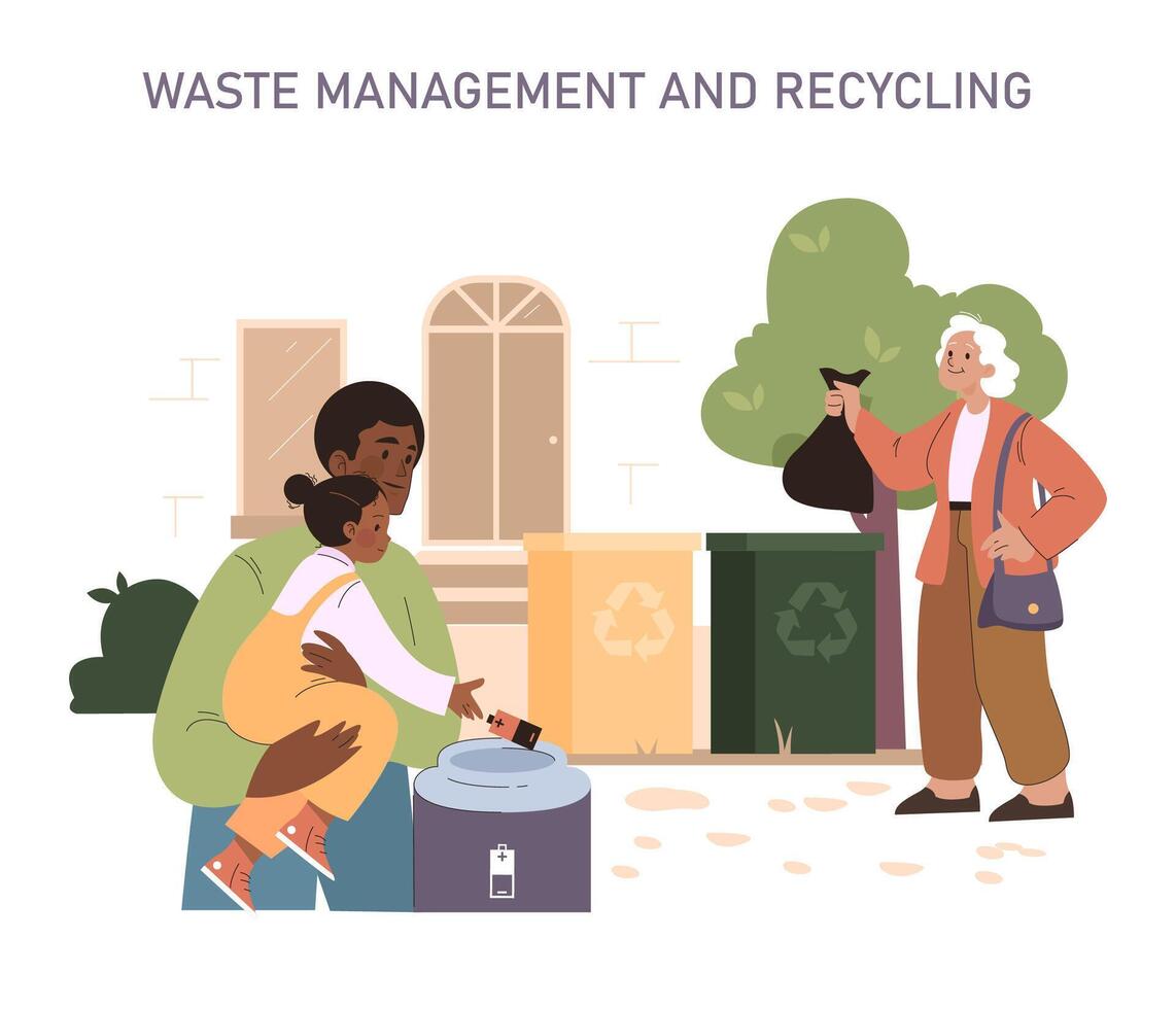 déchets la gestion et recyclage ensemble. vecteur