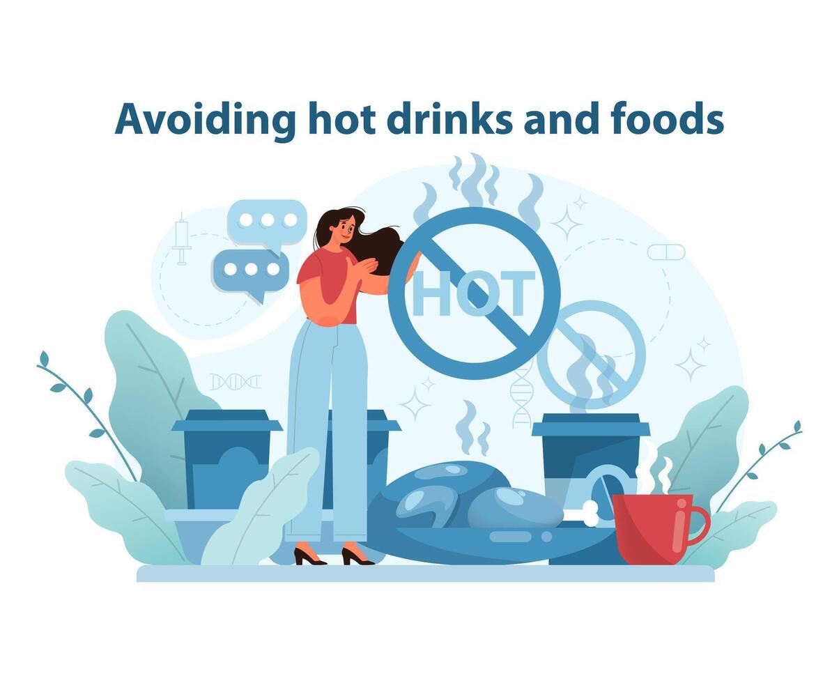 Température mise en garde dans régime. une détaillé illustration mettant en valeur le importance de éviter chaud boissons. vecteur