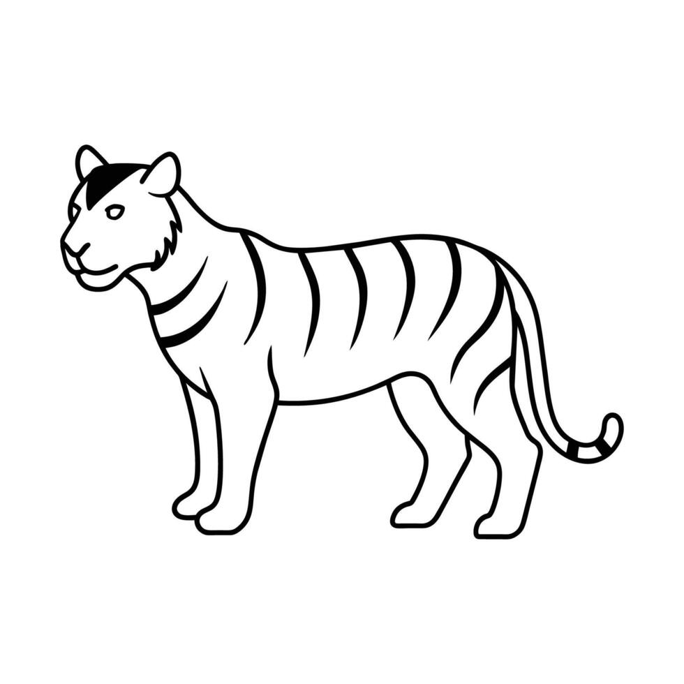 ligne art illustration de une tigre dans noir et blanc vecteur