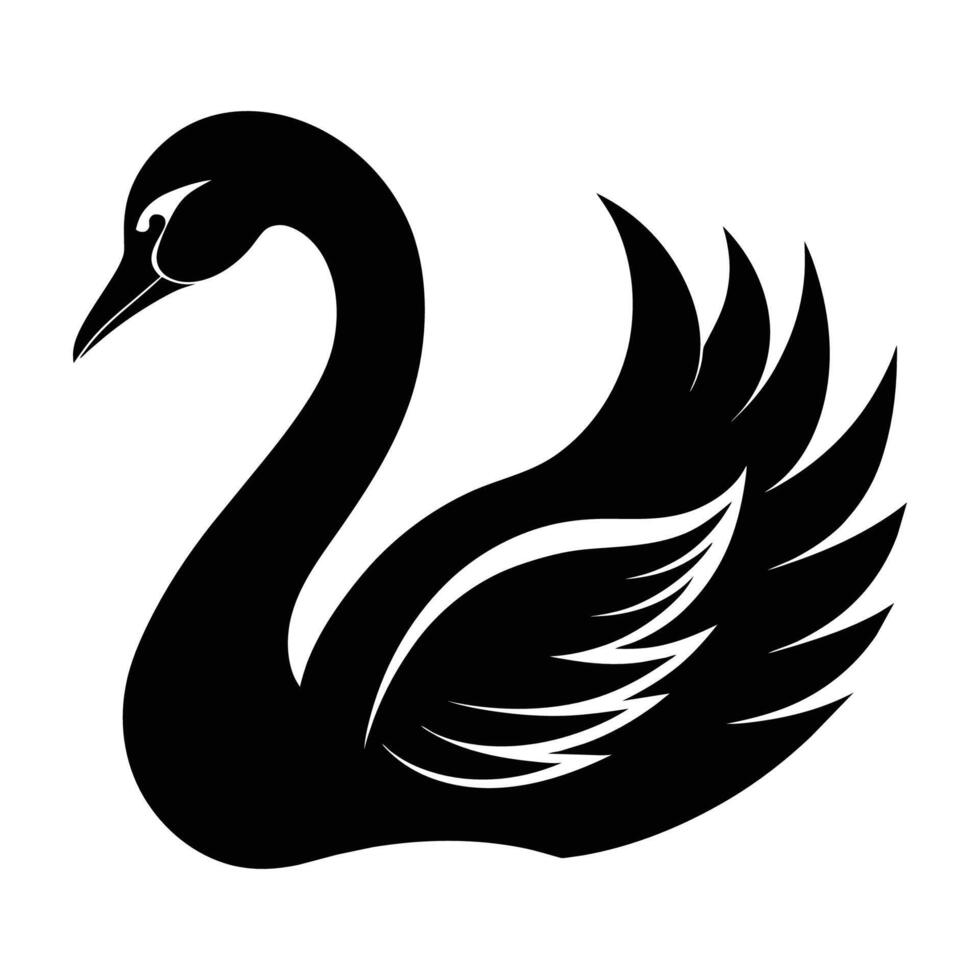 une silhouette cygne noir et blanc logo agrafe art vecteur