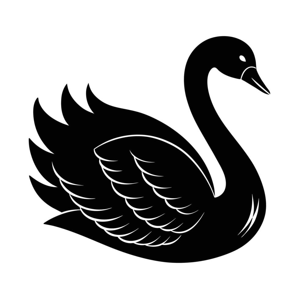 une silhouette cygne noir et blanc logo agrafe art vecteur