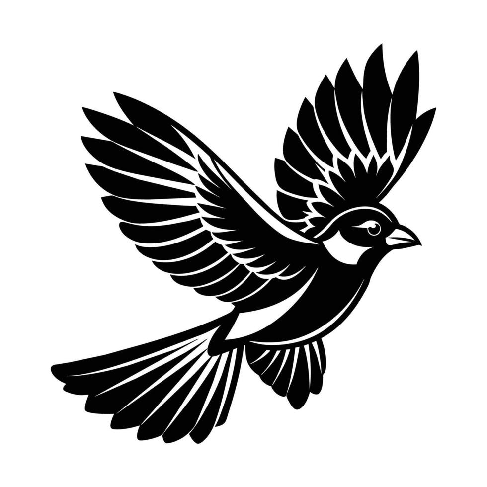 une silhouette en volant oiseau noir et blanc logo agrafe art vecteur