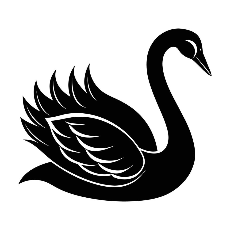 une silhouette cygne noir et blanc logo agrafe art vecteur