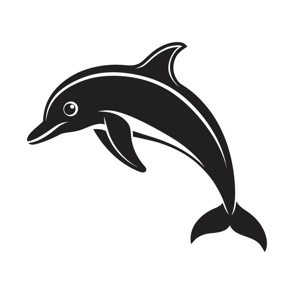 une silhouette dauphin noir et blanc logo agrafe art vecteur