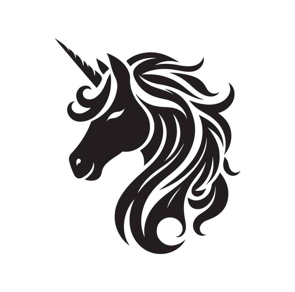 Licorne visage noir silhouette illustration vecteur