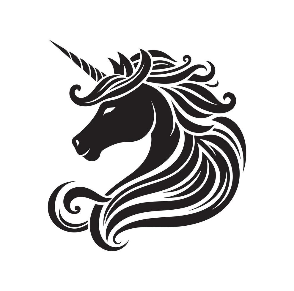 Licorne visage noir silhouette illustration vecteur