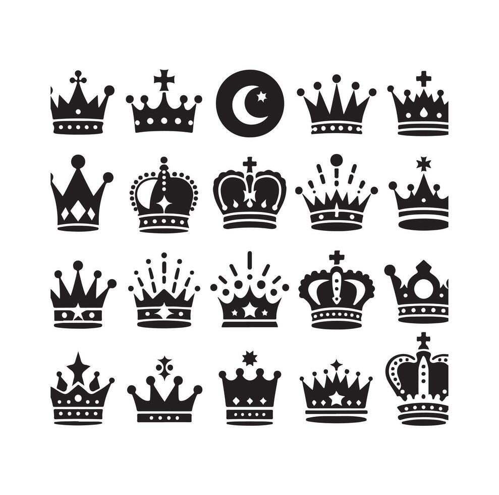 rois couronne icône ensemble illustration silhouette style vecteur