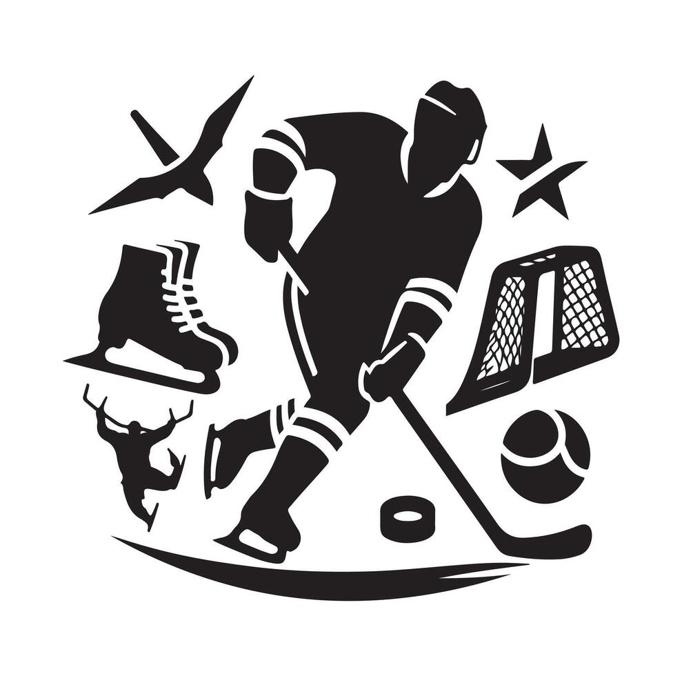 la glace le hockey joueur silhouettes icône logo illustration. vecteur