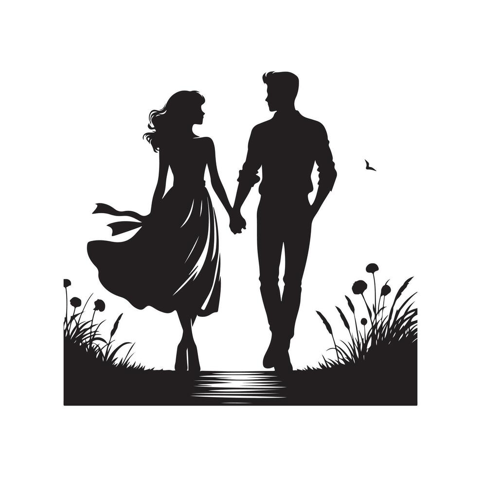 couple permanent silhouettes de homme et une femme vecteur