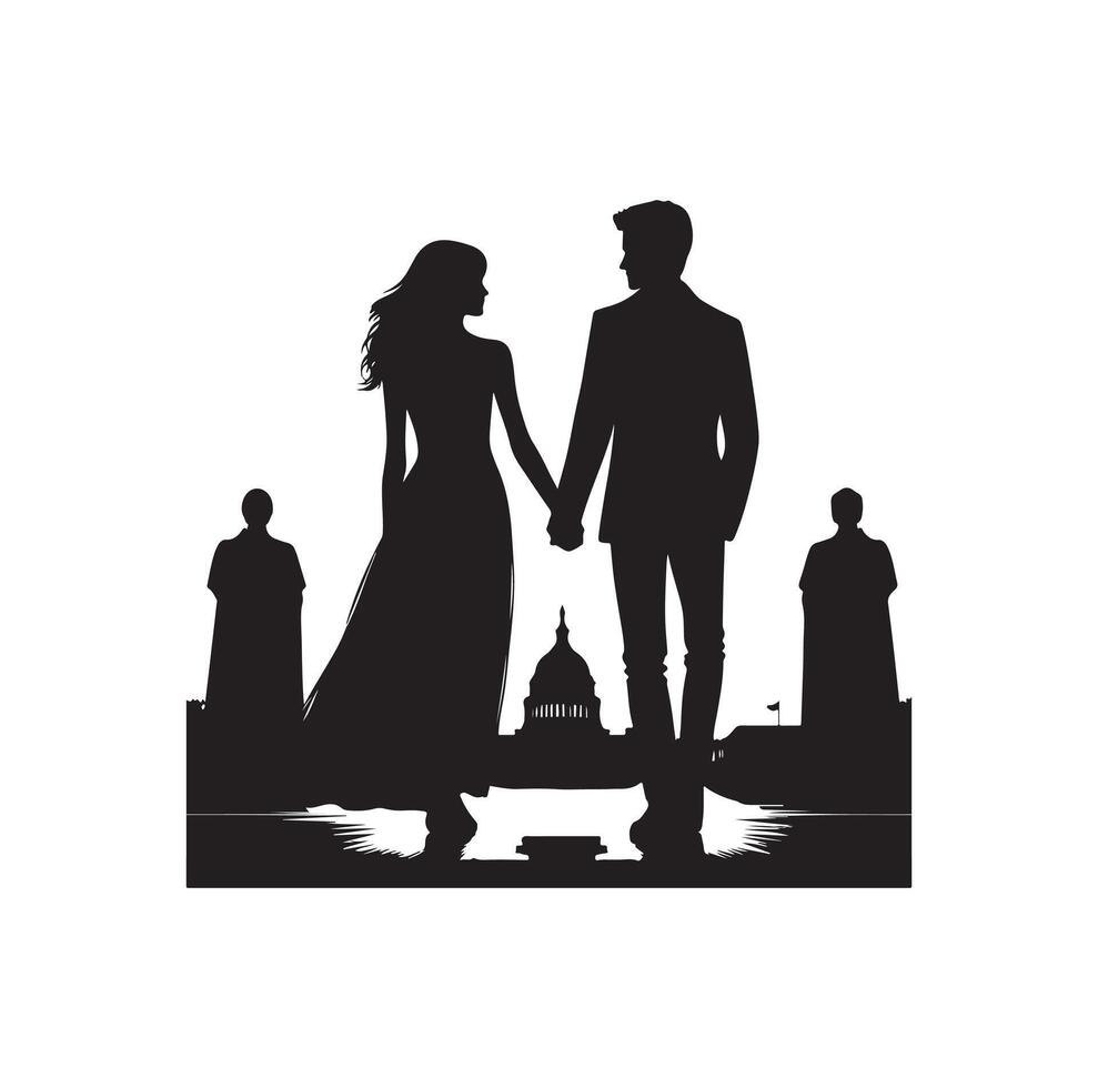 couple permanent silhouettes de homme et une femme vecteur