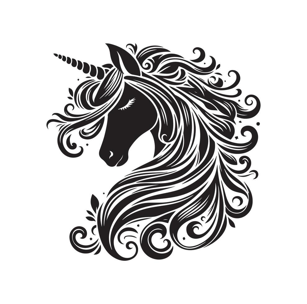 Licorne visage noir silhouette illustration vecteur