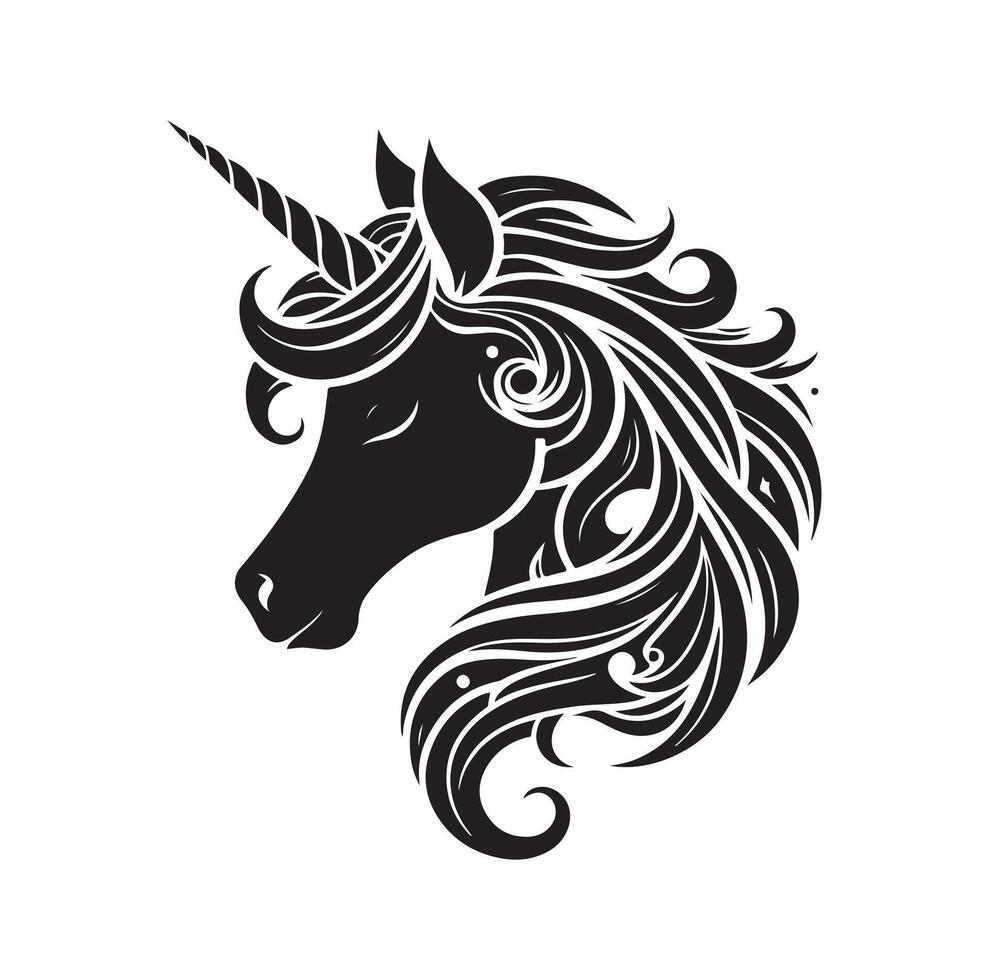 Licorne visage noir silhouette illustration vecteur