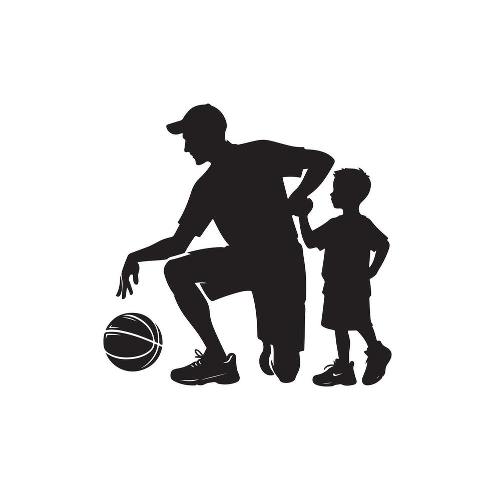 basketball joueur papa avec Balle panier silhouette vecteur