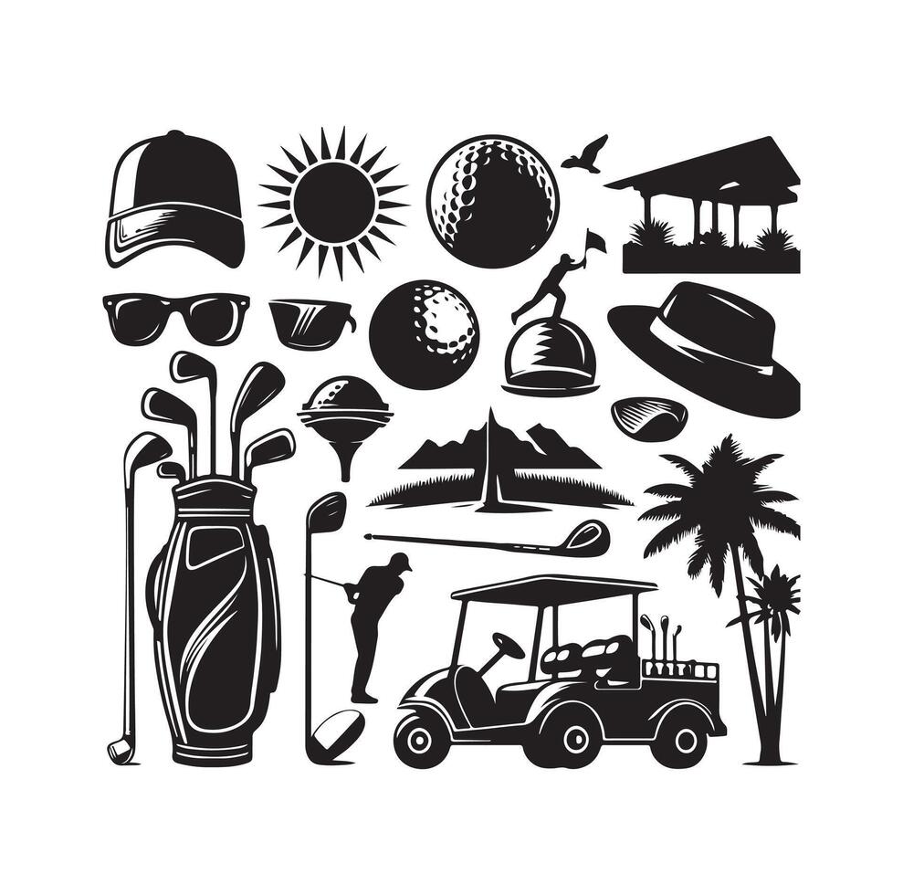 le golf icône collection illustration silhouette style vecteur