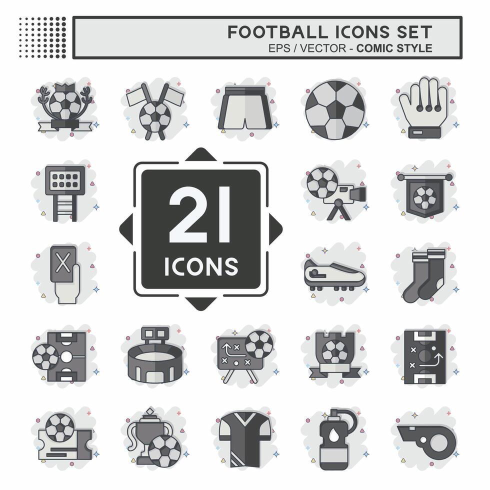 icône ensemble football. en relation à des sports symbole. bande dessinée style. Facile conception illustration vecteur