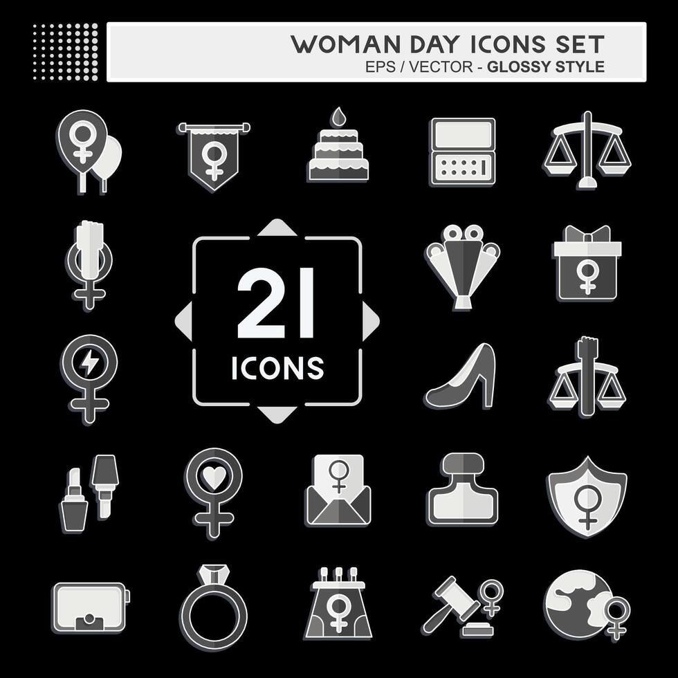 icône ensemble femme journée. en relation à femmes Justice symbole. brillant style. Facile conception illustration vecteur