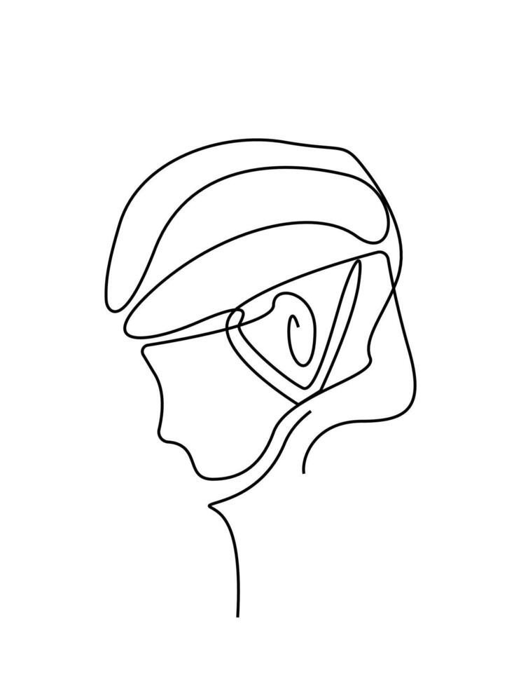 la personne Humain vélo athlète casque profil portrait un ligne art conception vecteur