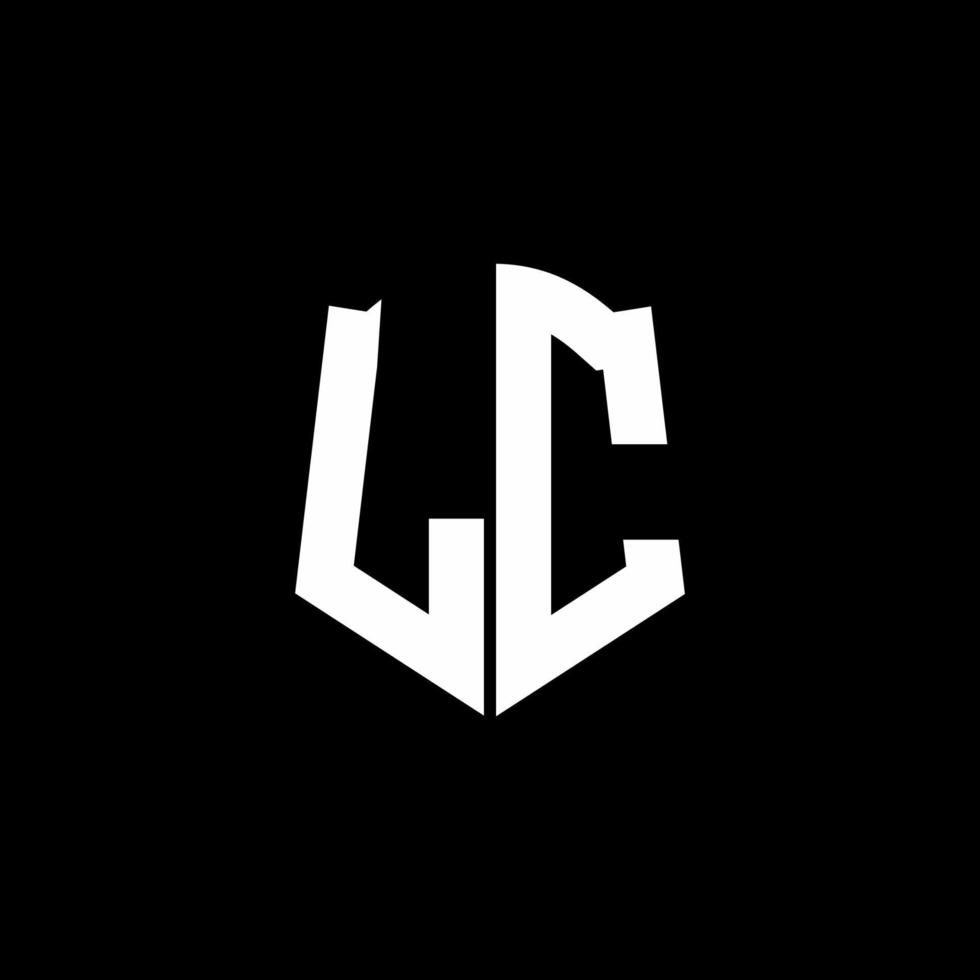 Ruban de logo de lettre monogramme lc avec style de bouclier isolé sur fond noir vecteur