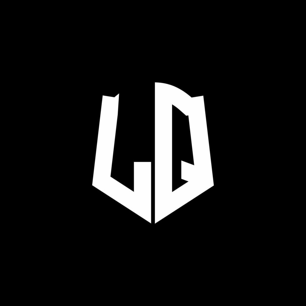 Ruban de logo de lettre monogramme lq avec style de bouclier isolé sur fond noir vecteur