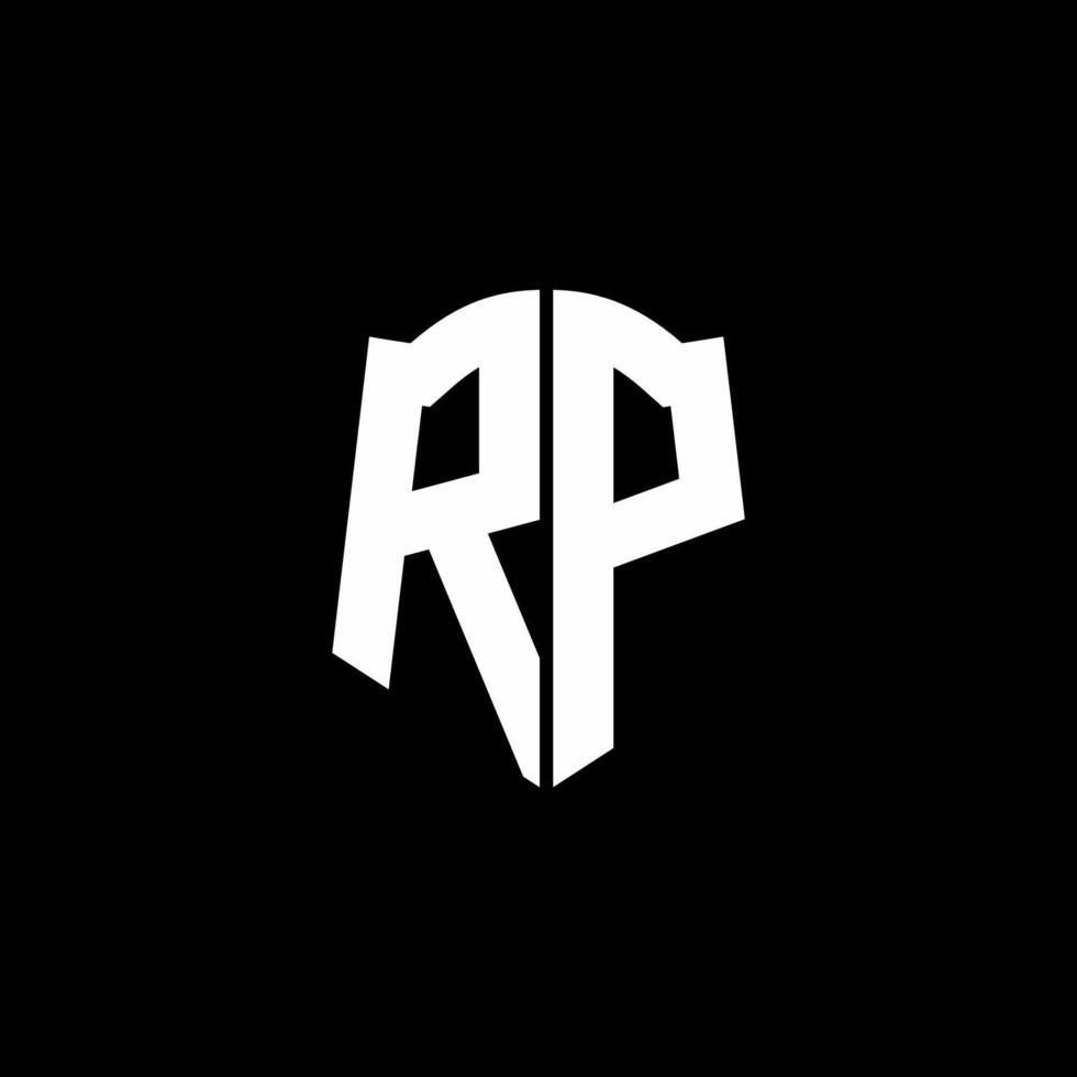 Ruban de logo de lettre monogramme rp avec style de bouclier isolé sur fond noir vecteur