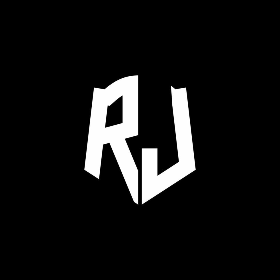 Ruban de logo de lettre monogramme rj avec style de bouclier isolé sur fond noir vecteur