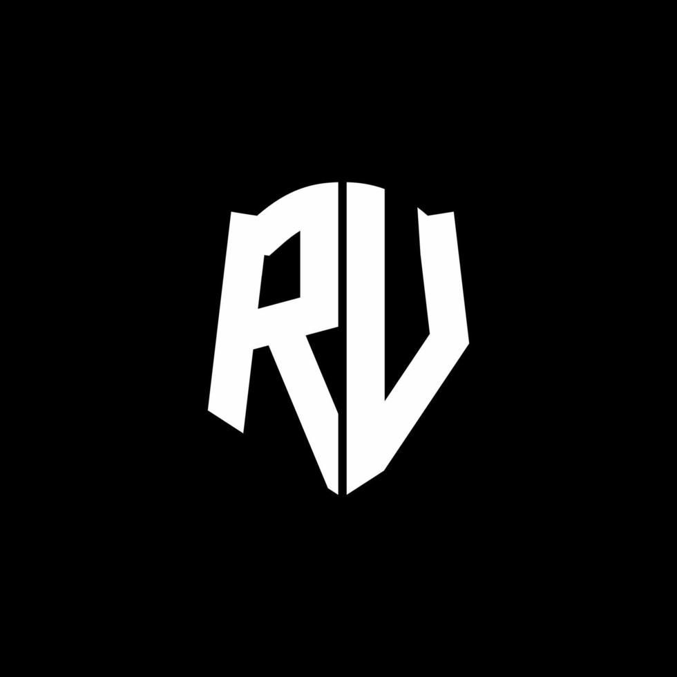 Ruban de logo de lettre monogramme rv avec style de bouclier isolé sur fond noir vecteur