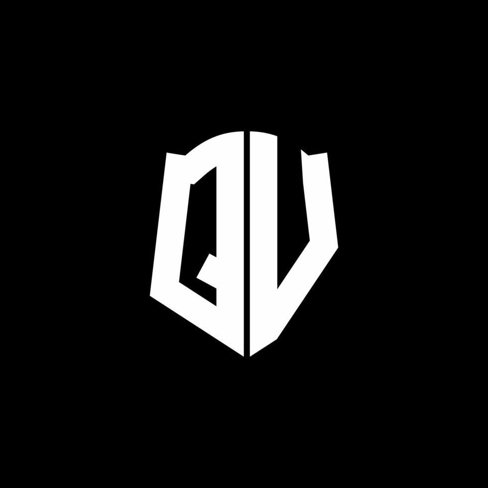 Ruban de logo de lettre monogramme qv avec style de bouclier isolé sur fond noir vecteur