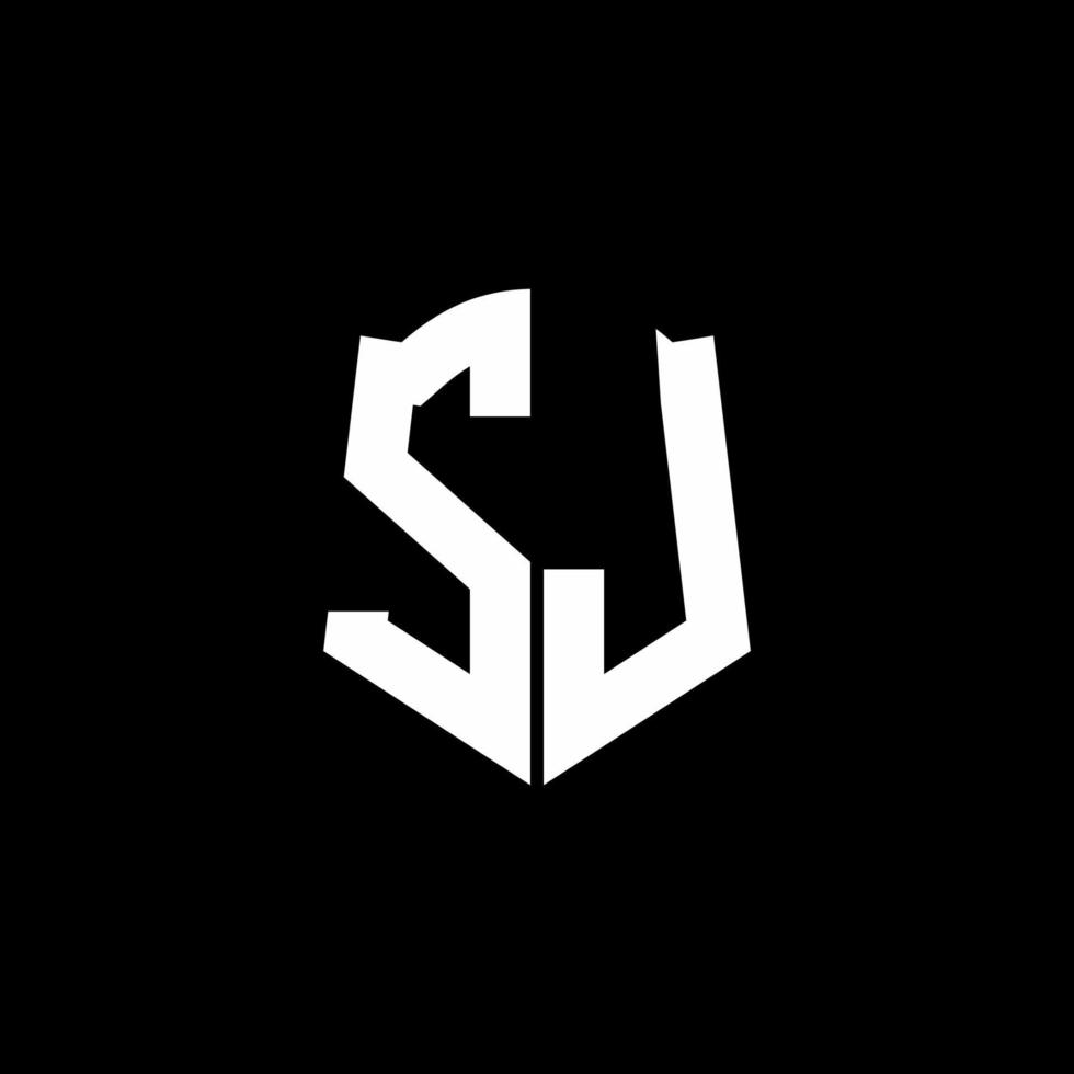 Ruban de logo de lettre monogramme sj avec style de bouclier isolé sur fond noir vecteur