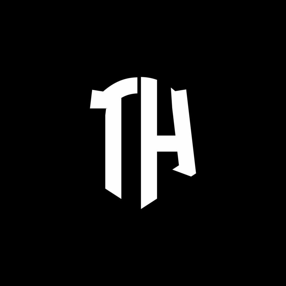 th monogramme lettre logo ruban avec style bouclier isolé sur fond noir vecteur