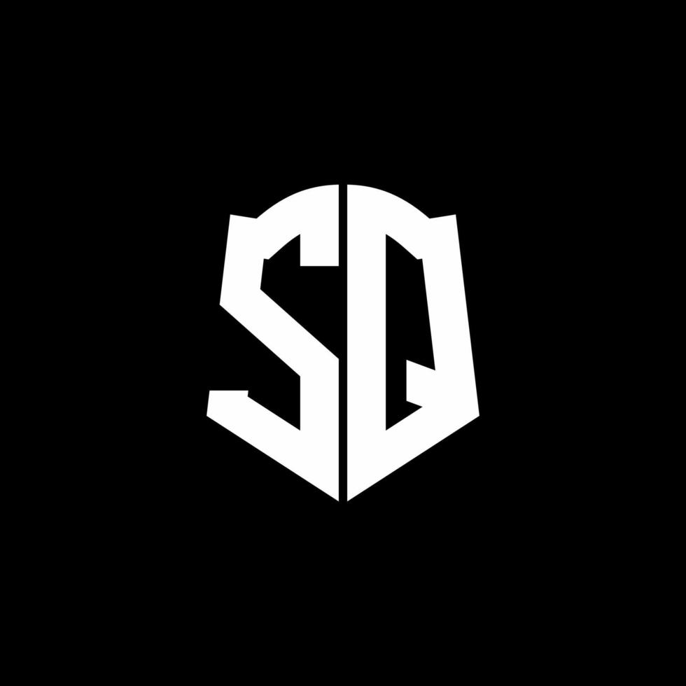 Ruban de logo de lettre monogramme sq avec style de bouclier isolé sur fond noir vecteur
