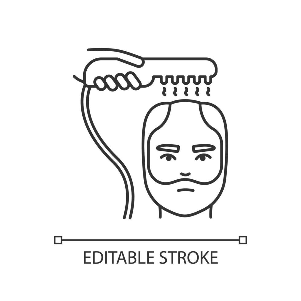 icône linéaire parfaite de pixel de traitement d'alopécie. aide à la calvitie masculine. thérapie au laser. illustration personnalisable de fine ligne. symbole de contour. dessin de contour isolé de vecteur. trait modifiable vecteur