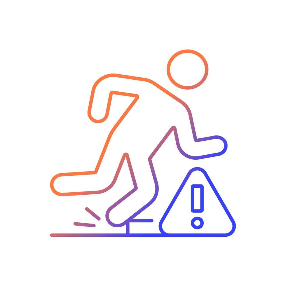 icône d'étiquette manuelle de vecteur linéaire dégradé de dangers de trébuchement. précautions contre les chutes. symbole de couleur de ligne mince. pictogramme de style moderne. dessin vectoriel isolé pour les instructions d'utilisation du produit