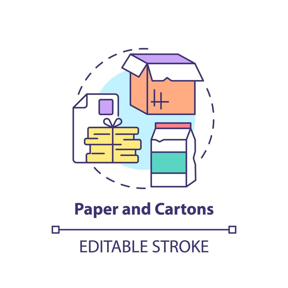 icône de concept de papier et cartons. illustration de la ligne mince de la gestion des déchets idée abstraite. recyclage et réutilisation des déchets de papier et de carton. dessin de couleur de contour isolé de vecteur. trait modifiable vecteur