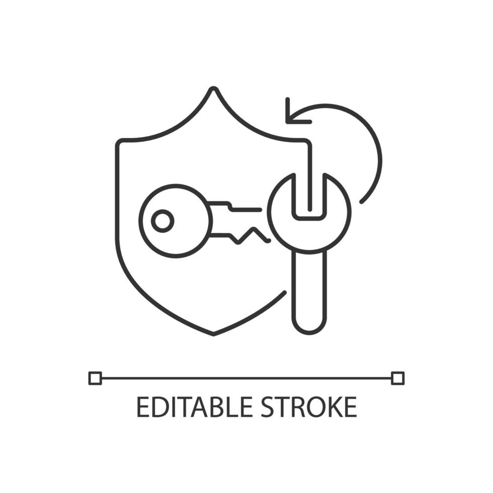 icône linéaire de craquage de mot de passe. sauvegarder la protection. application de cracker. outils de gestion des mots de passe. illustration personnalisable de fine ligne. symbole de contour. dessin de contour isolé de vecteur. trait modifiable vecteur