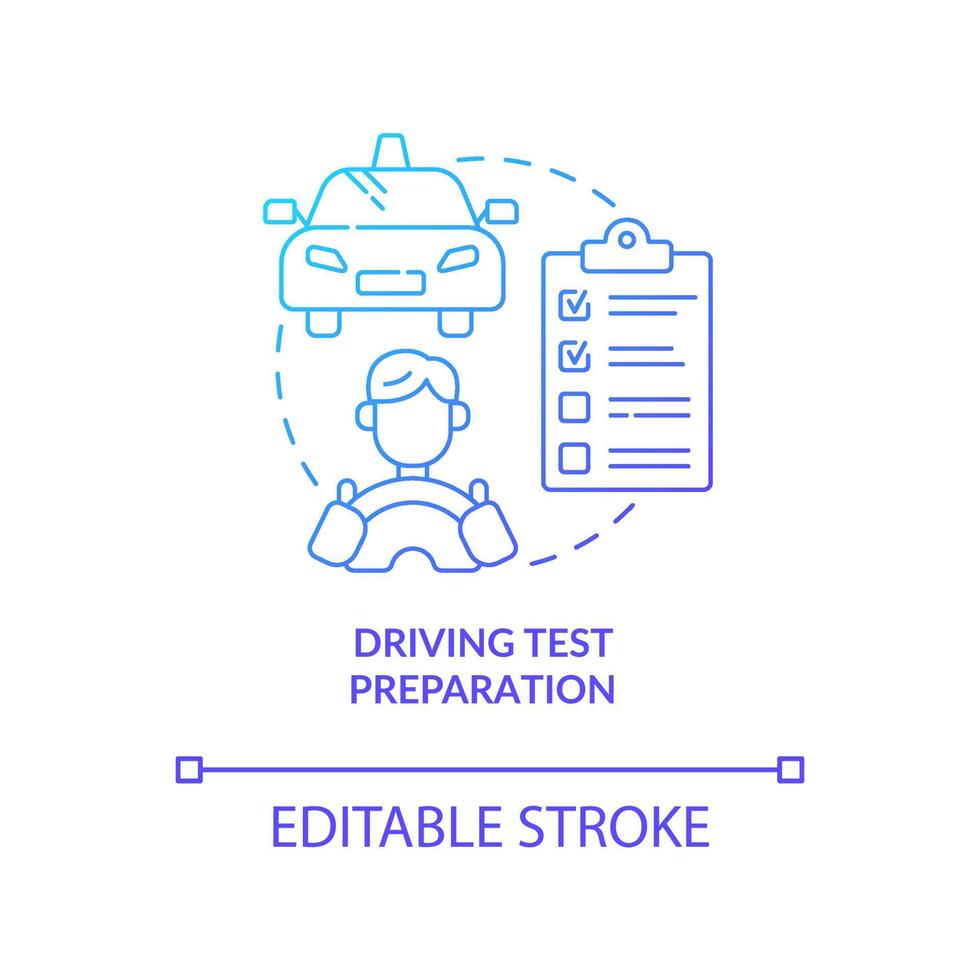 icône de concept de gradient bleu de préparation au test de conduite. l'école de conduite profite à l'illustration de la ligne mince de l'idée abstraite. examen route et théorie. le permis de conduire. dessin en couleur de contour isolé de vecteur